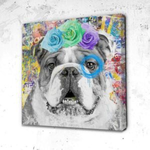 Tableau Bulldog Fleurs - Tableau Bulldog Fleurs