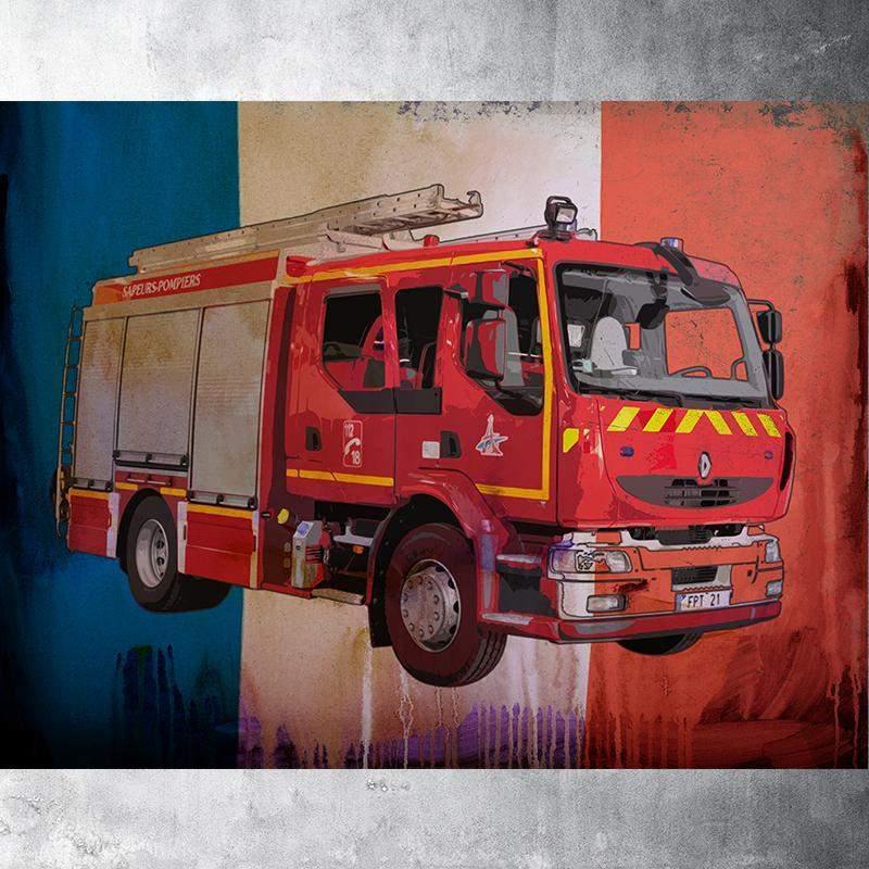 Tableau Sam le pompier dans un camion - Jupiter - 35 cm x 35 cm  Tableau  sur Découvrez les tableaux déco pour enfant sur Déco de Héros
