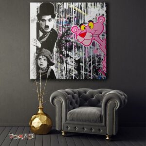 Tableau Panthere Rose Charlie Chaplin - Tableau Panthere Rose Charlie Chaplin