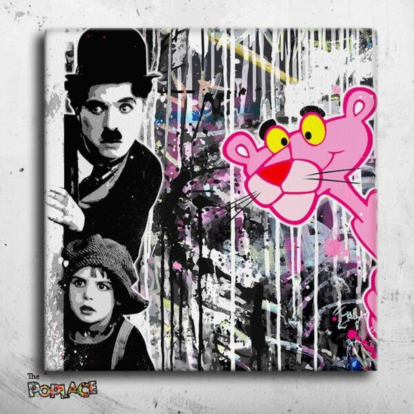 Tableau Panthere Rose Charlie Chaplin - Tableau Panthere Rose Charlie Chaplin